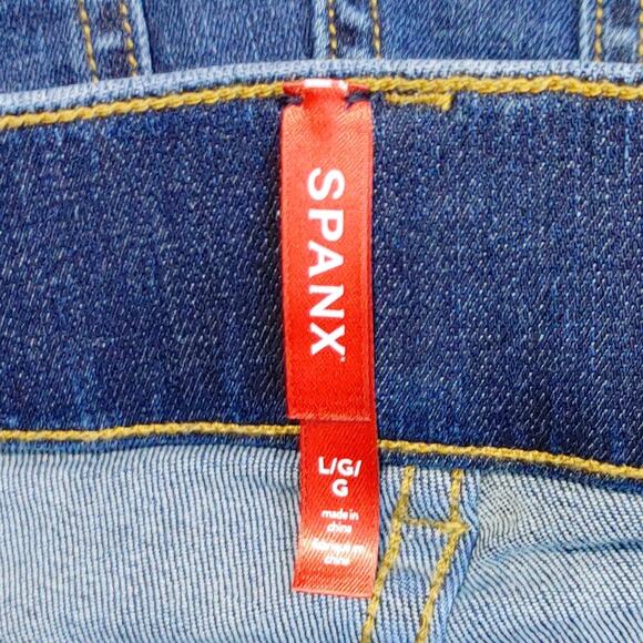 Spanx Flare Jeans High Waist Slim Fit Stretch Midnight Shade Blue Womens Size L - Picture 5 of 9